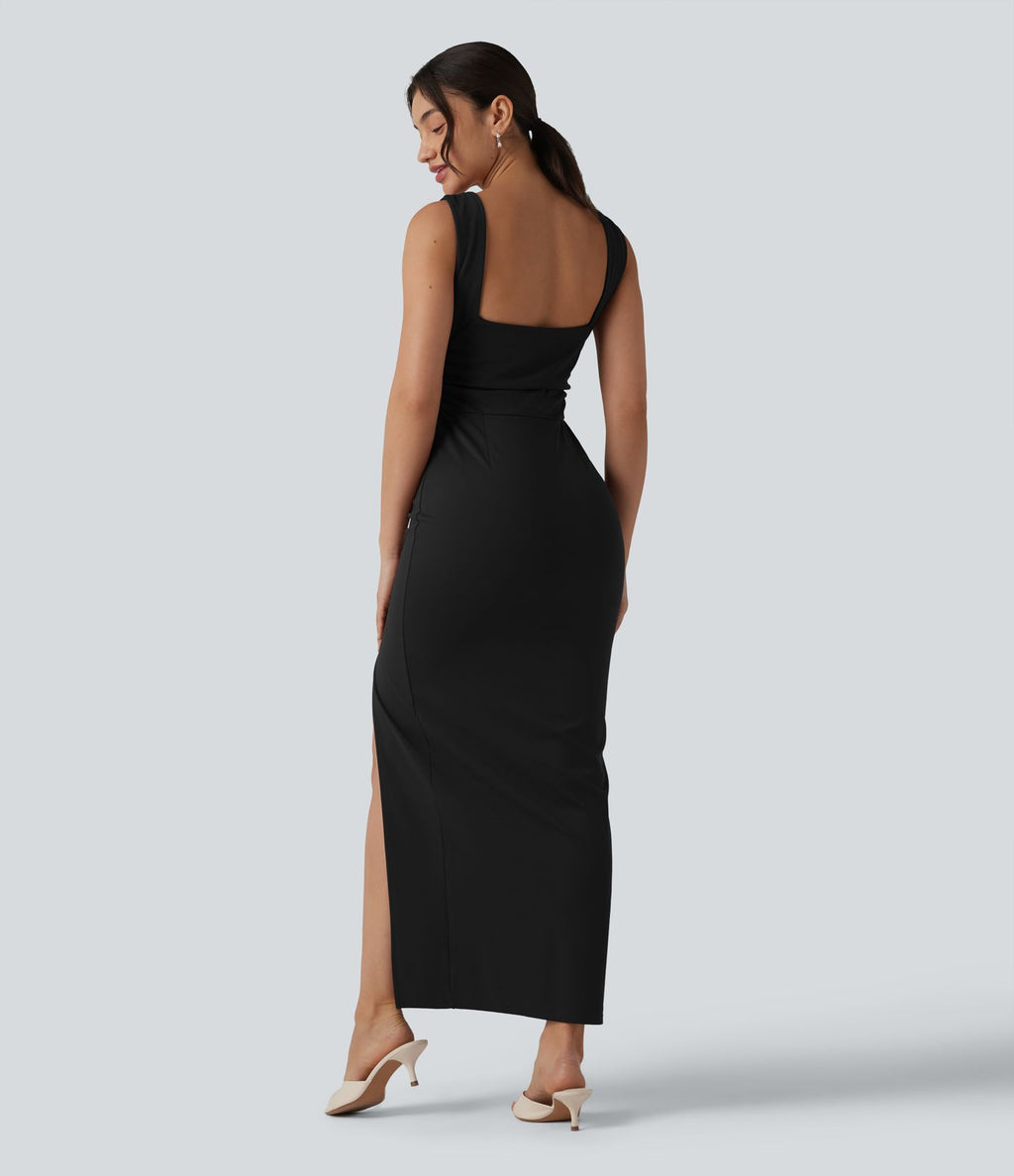 Robe maxi moulante col V avec soutien-gorge intégré