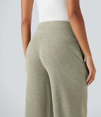 Pantalon jogging large décontracté côtelé gainant taille haute avec cordon de serrage et poches