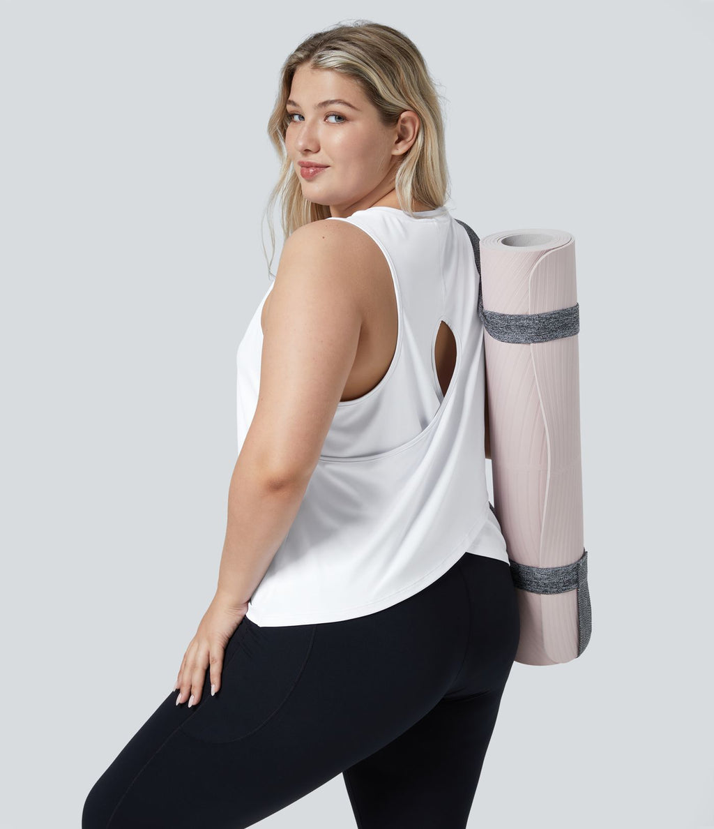 Débardeur de Yoga Grande Taille avec Découpe et Ourlet Croisé Uni