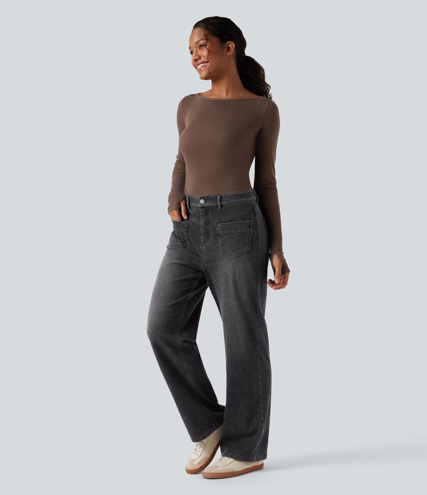 Halara Flex™ Jean coupe droite décontracté taille mi-haute avec poches