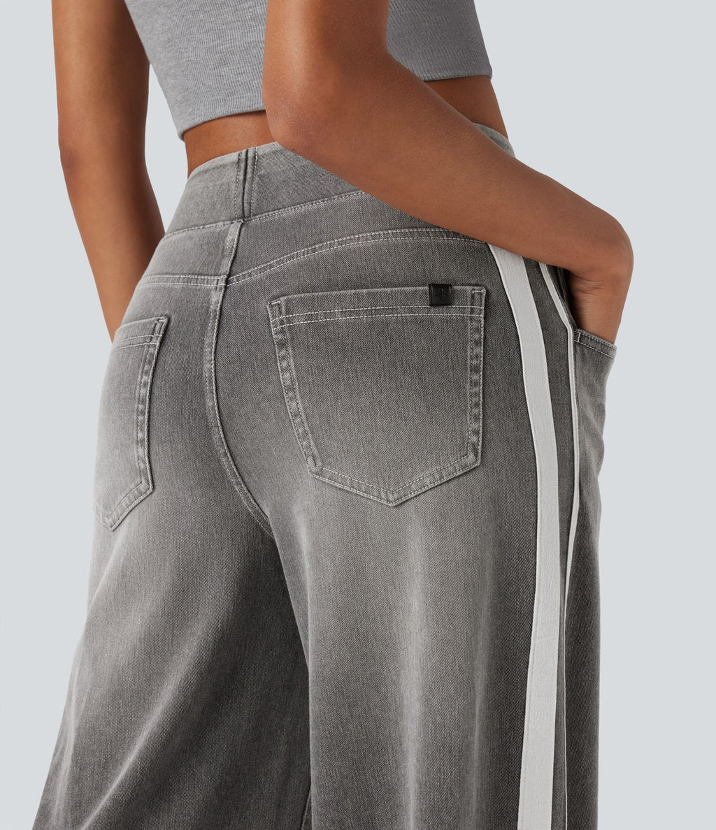 Halara Flex™ Jean large fluide délavé taille haute à rayures avec poches