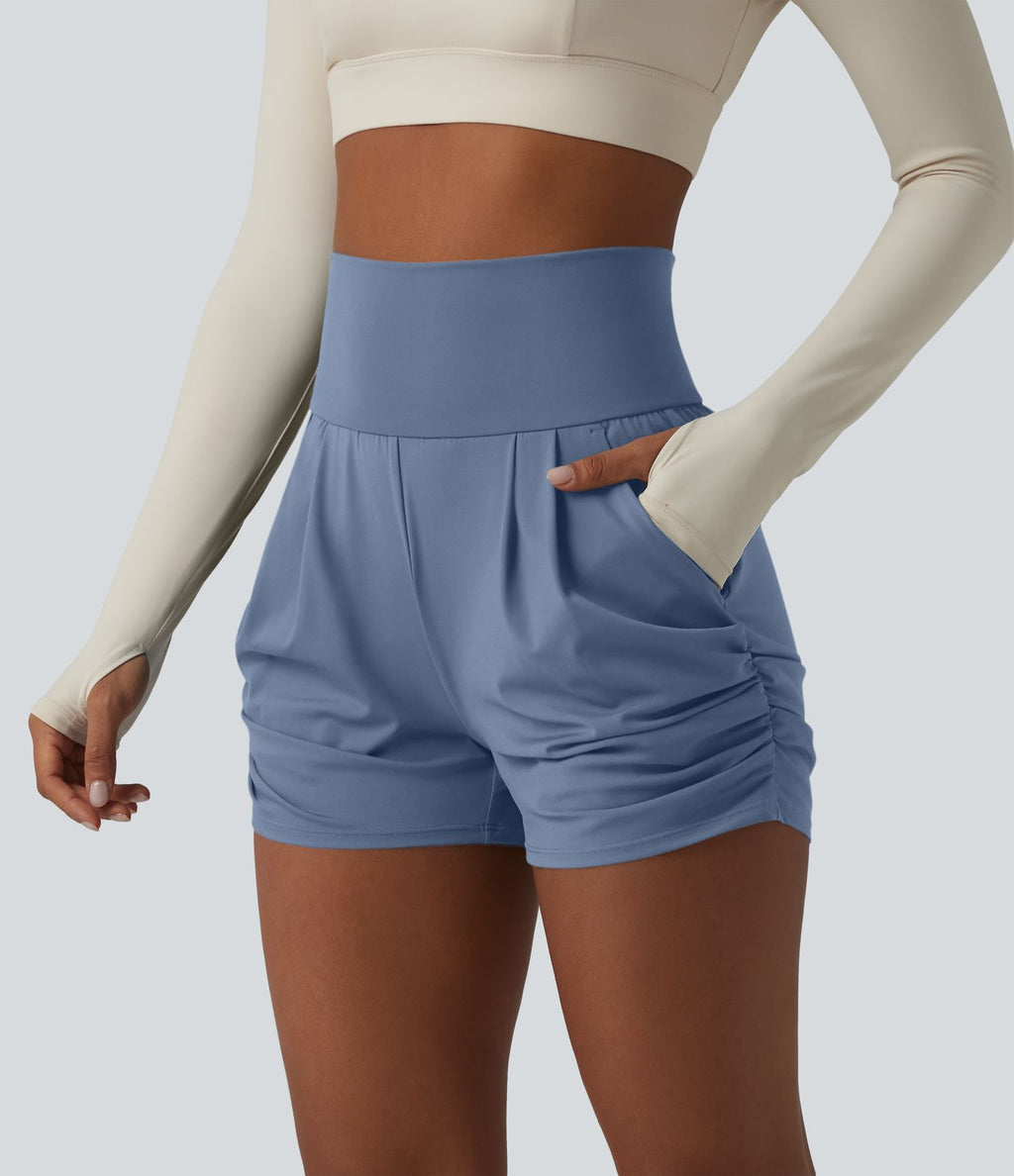 Short de yoga SoftlyZero™ Airy taille haute froncé effet frais InstantCool 7,5 cm avec poches