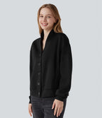 Sweat-shirt col V à manches longues avec boutonnage et poches