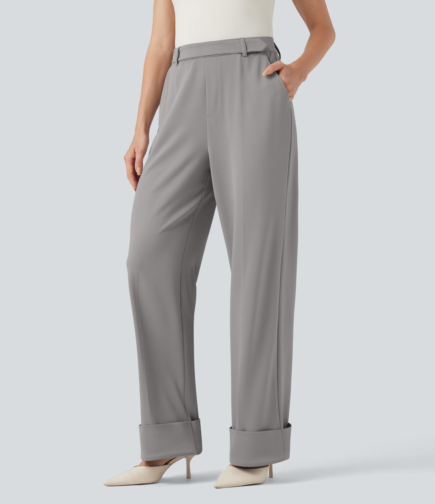 Pantalon tailleur large Halara Flex™ taille haute en crêpe ourlet roulé avec poches