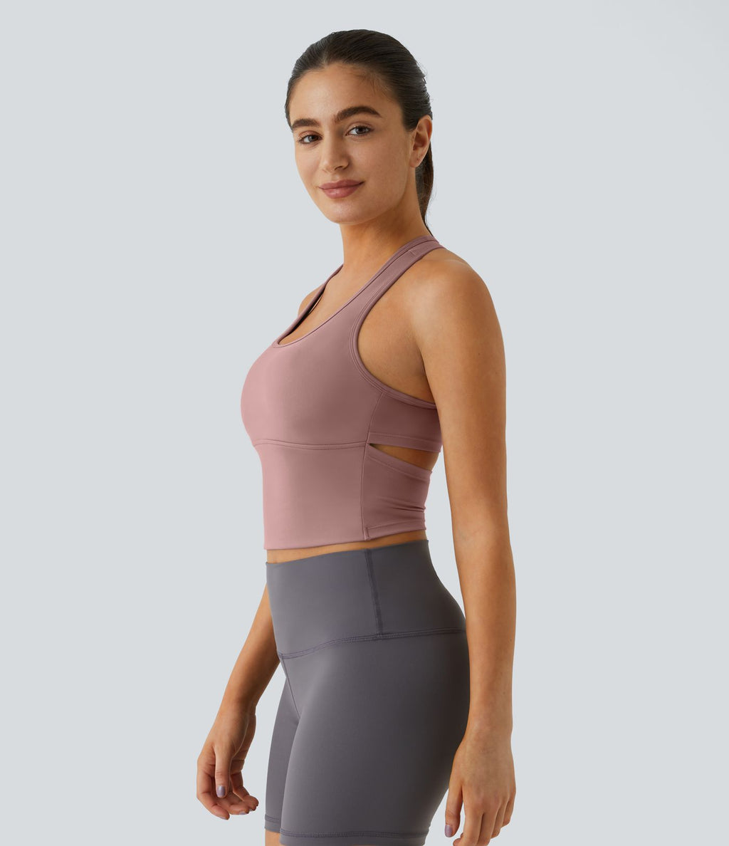 Softlyzero™ Plush Plus Débardeur Yoga Crop à Col U Plongeant Dos Nu Dos Nageur Découpé - UPF50+