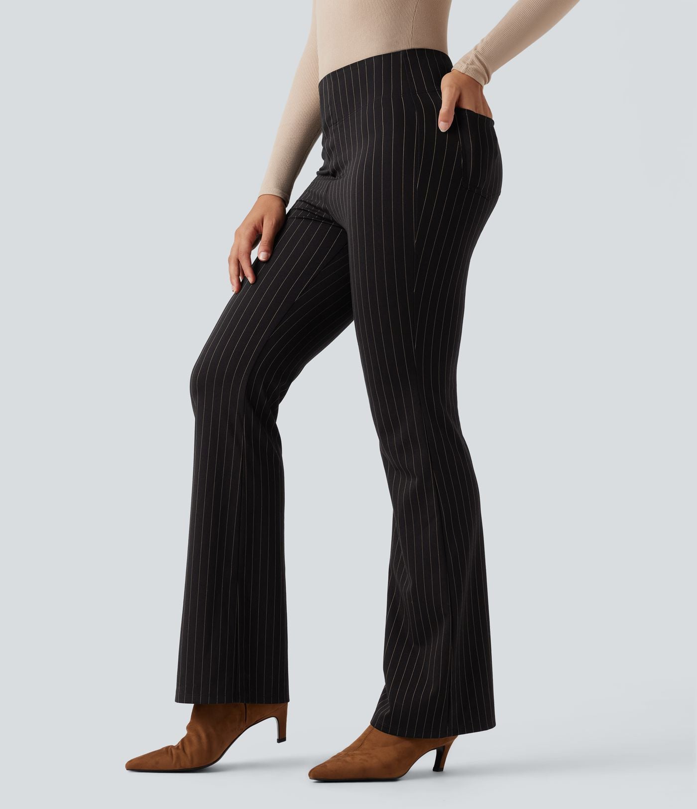 Halara Flex™ Pantalon tailleur évasé à rayures taille haute avec poches
