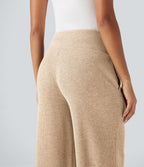 Pantalon jogging large décontracté côtelé gainant taille haute avec cordon de serrage et poches