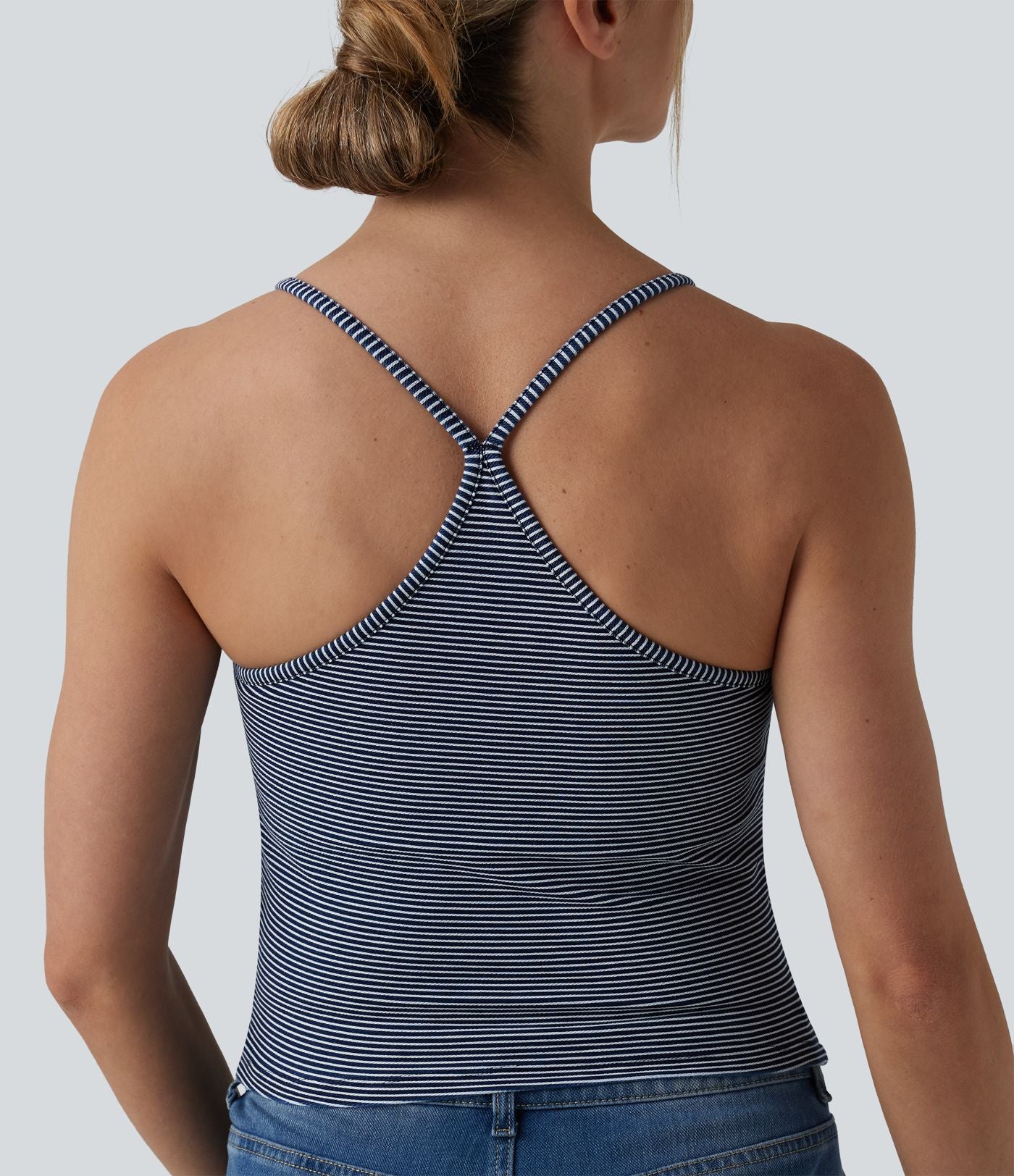 Top débardeur denim décontracté Halara Flex™ col U brassière intégrée rayé