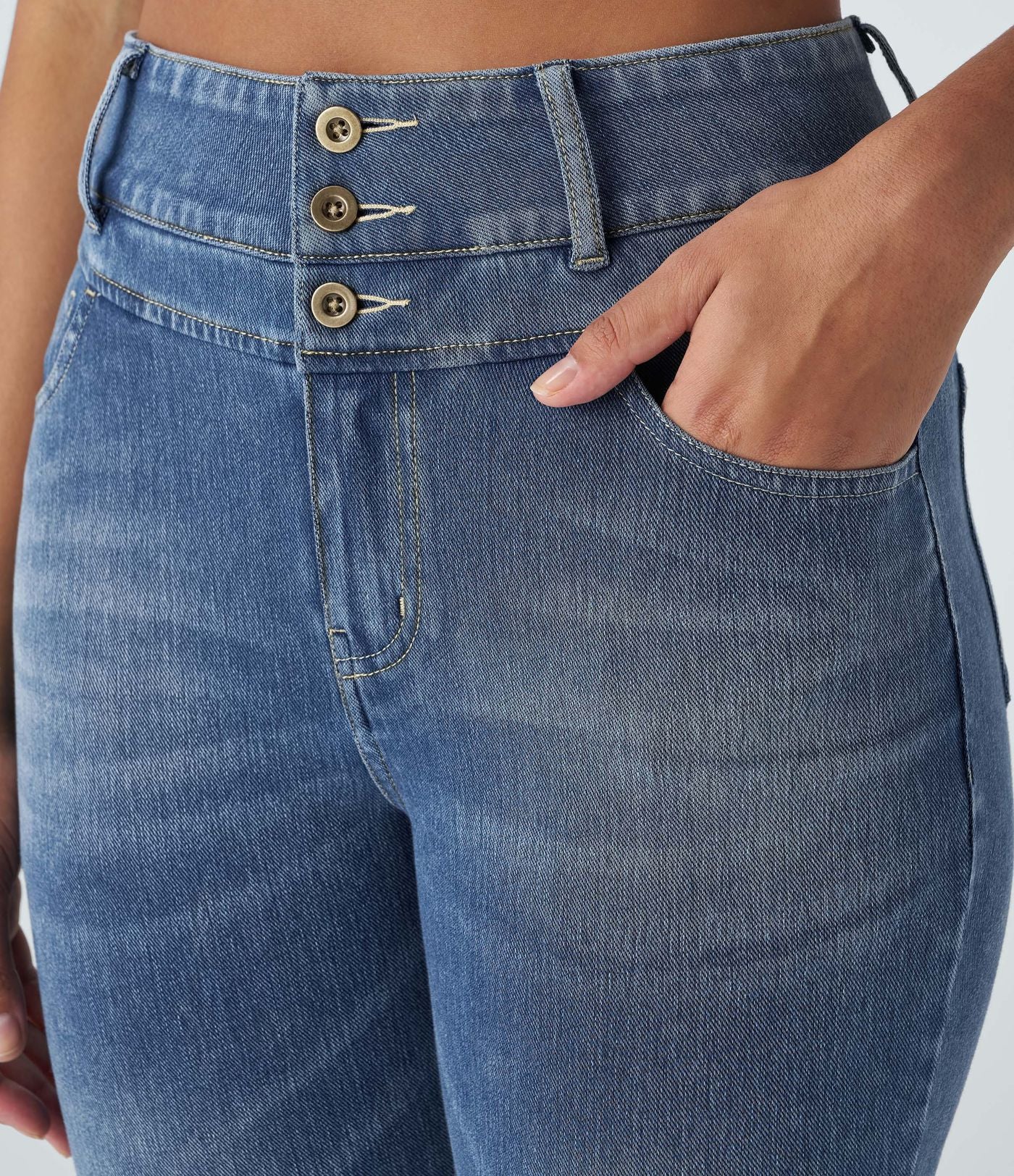 Halara Flex™ Jean skinny Casual Taille Haute Fermeture Éclair Boutonnés Plusieurs Poches Tricot Extensible
