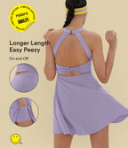 Robe sport évasée dos ouvert torsadé Halara X Smiley® SoftlyZero™ Airy avec poches – Longueur allongée – Édition Easy Peasy – Bonnets A à D