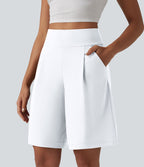 DayStretch Short tailleur bermuda plissé taille haute 25,5 cm avec poches