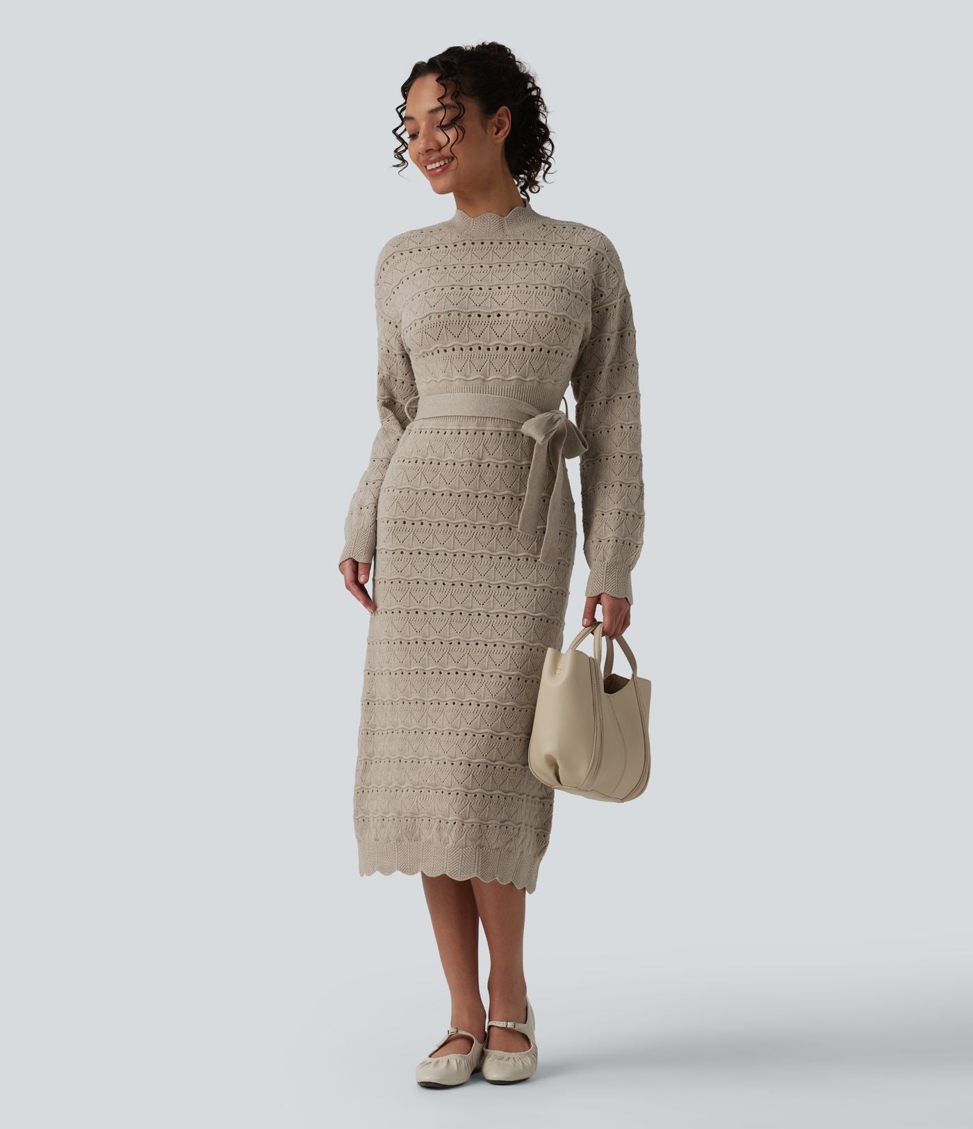Robe pull midi manches longues avec ceinture