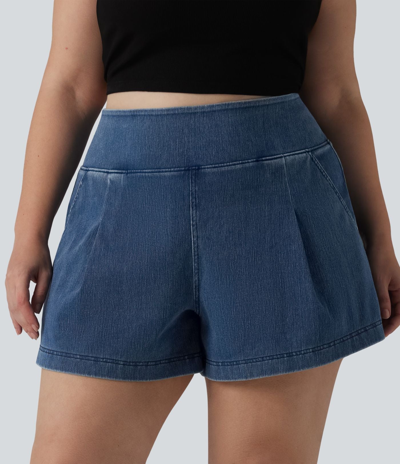Short en jean taille haute Halara Flex™ ample et décontracté, grande taille, 10 cm avec poches