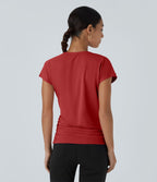Blouse Travail Unie Froncée Croisée Manches Courtes Col en V
