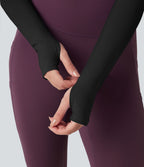Top de sport yoga SoftlyZero™ Plush col rond ourlet croisé manches longues avec trous pouces