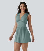 Combishort casual côtelé sans manches col V, fronces et soutien-gorge intégré, avec poches – Easy Peasy