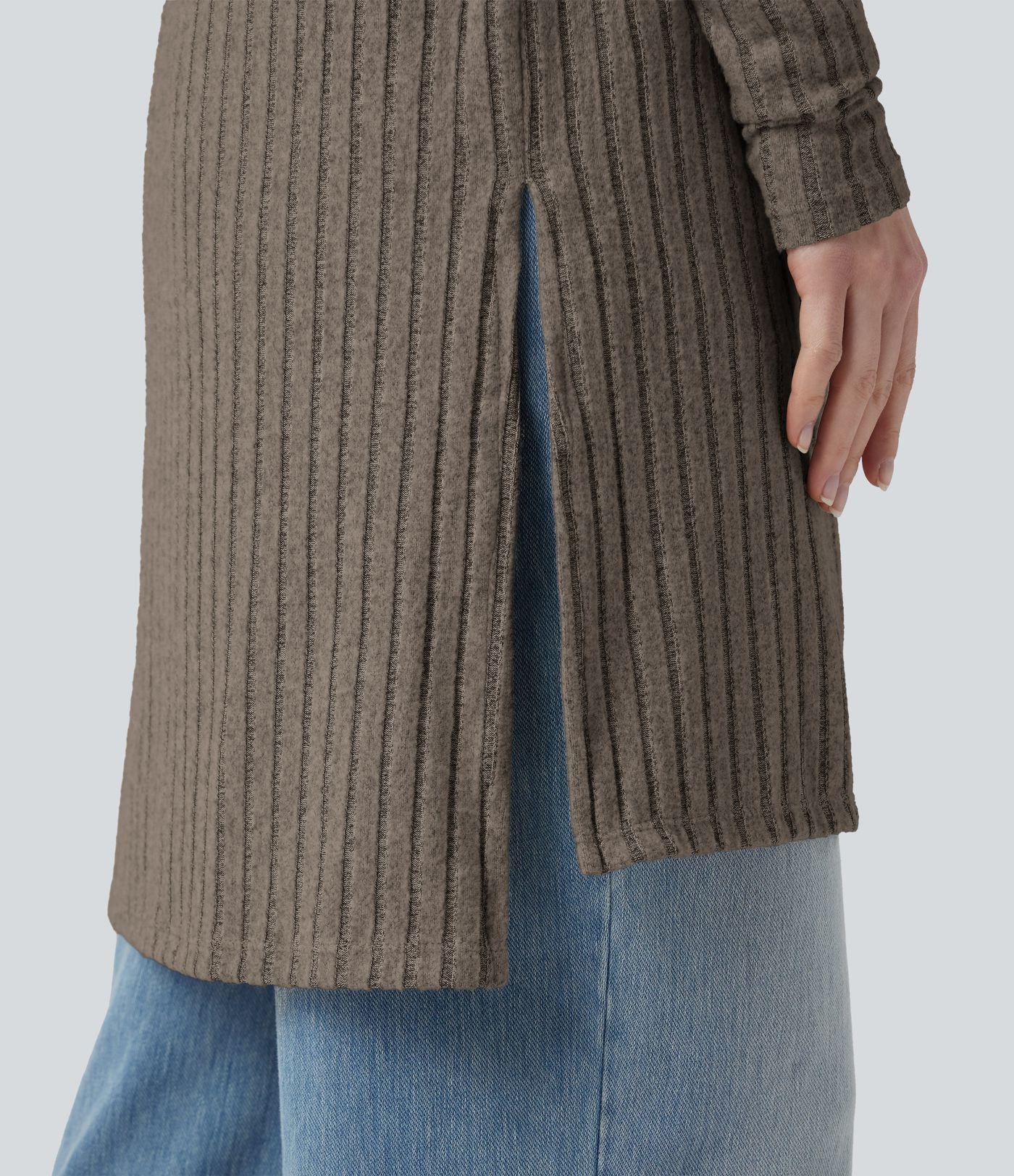 Manteau décontracté côtelé à manches longues avec fentes