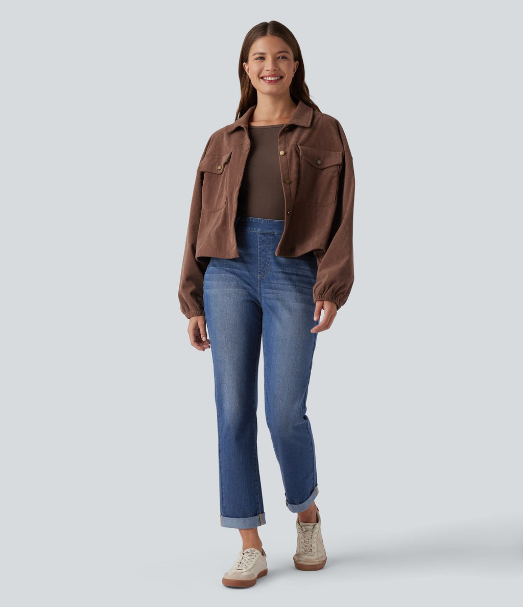 Jean décontracté Halara Flex™ ajusté taille haute ourlet retroussé avec poches