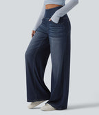 Halara Flex™ Jean large casual baggy taille mi-haute en lyocell drapé effet délavé, avec poches