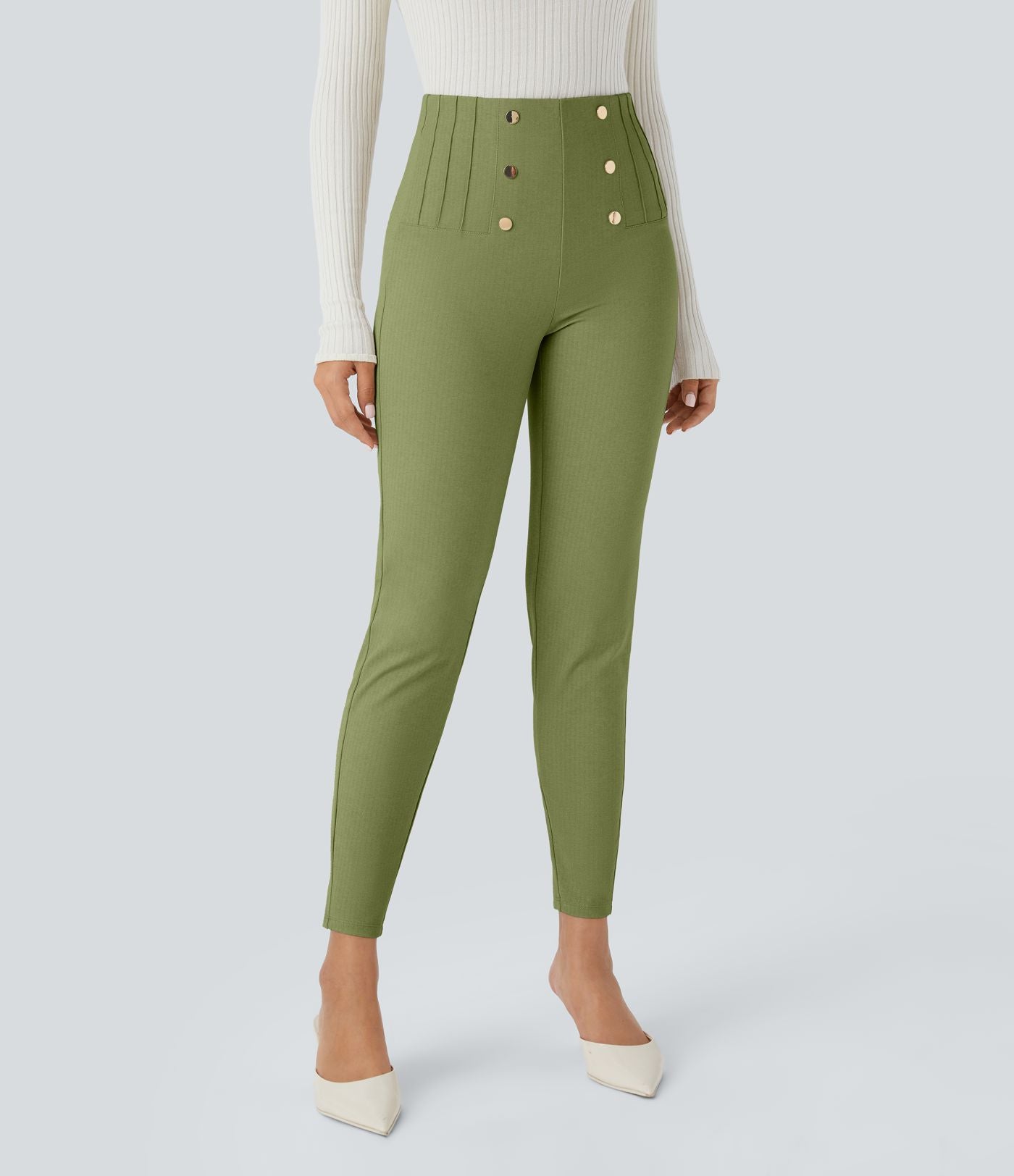Pantalon tailleur skinny gainant taille haute à chevrons avec poches arrière zippées décoratives