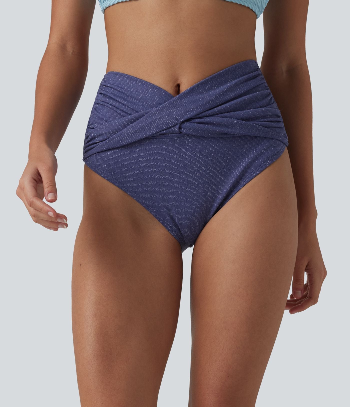 Bas de bikini métallisé taille haute ventre plat