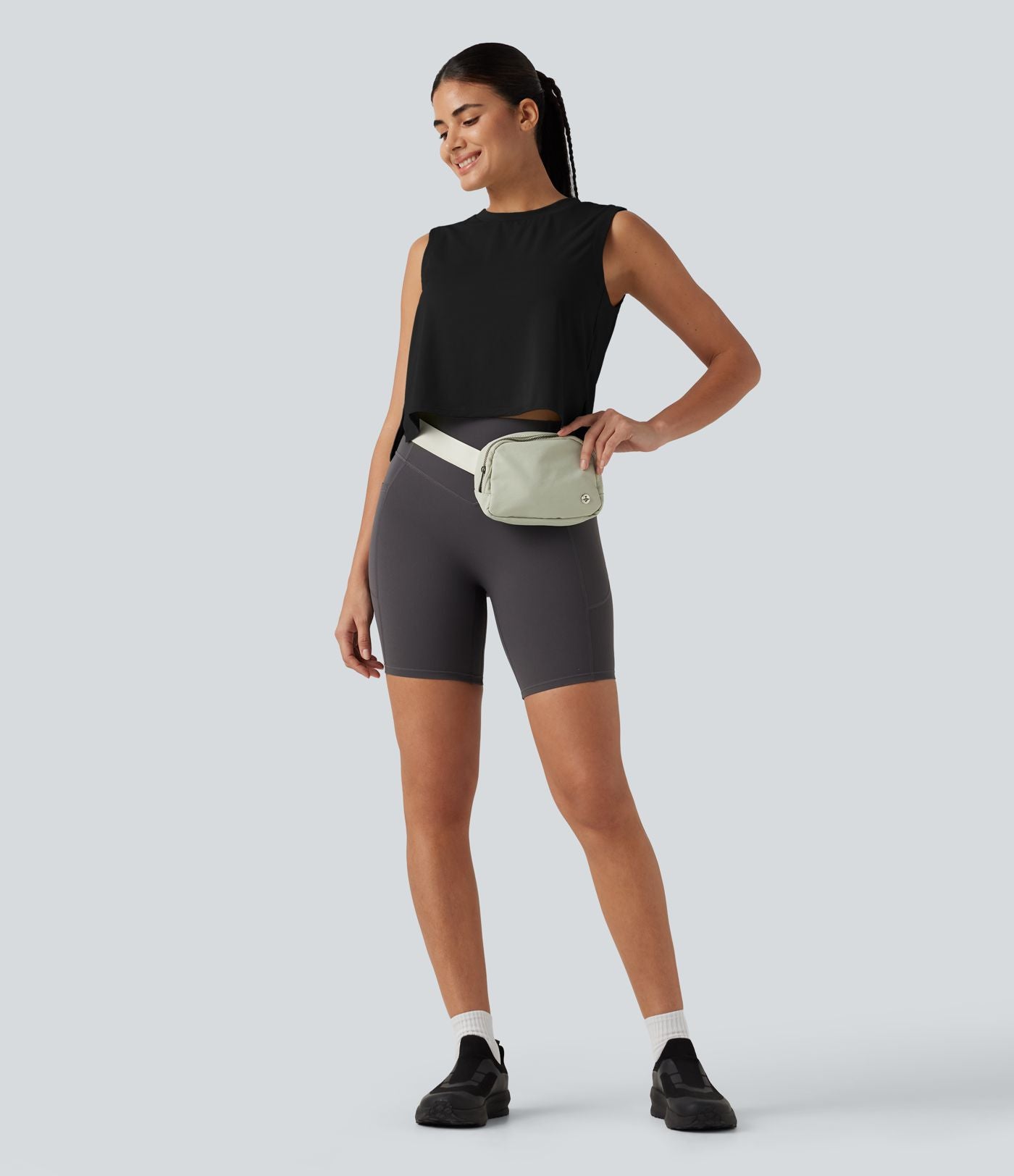 Débardeur de sport, col rond, ourlet asymétrique haut-bas, séchage rapide