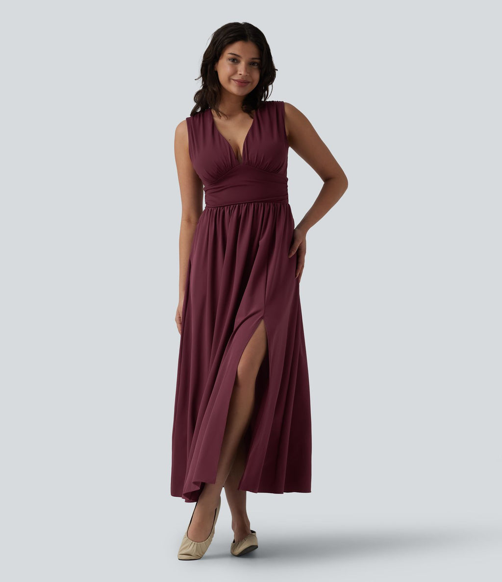 Robe longue fluide col V sans manches
