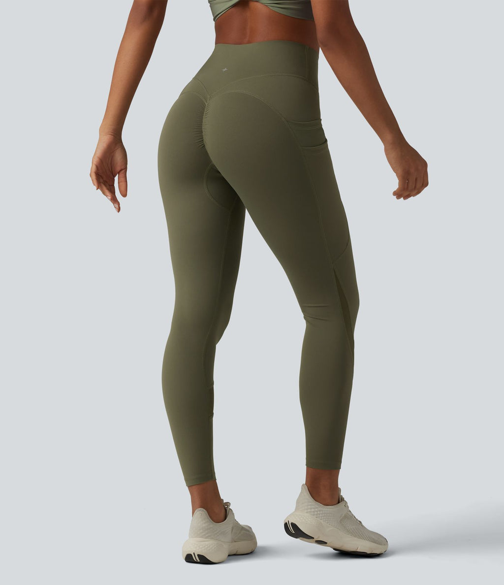 Legging de sport 7/8 Halara UltraSculpt™ taille haute gainant scrunch en mesh contrastant à poches