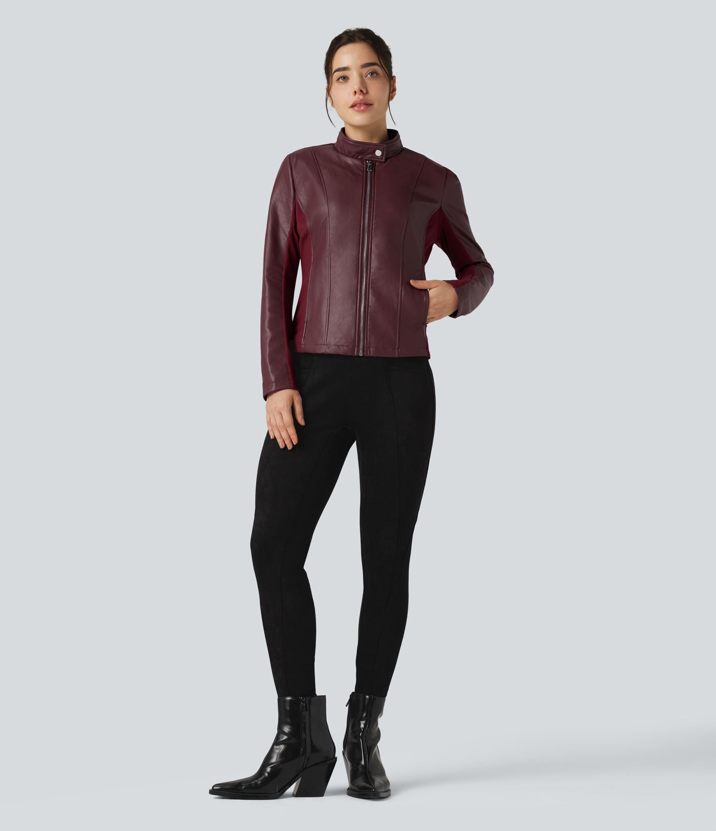 Veste polaire tissu enduit col montant zippée à manches longues avec poches