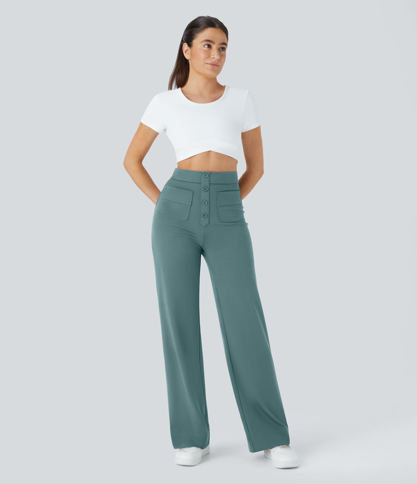 Pantalon taille haute coupe droite DayStretch avec poches
