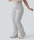 Pantalon de yoga grande taille ample taille haute à cordon, rayé, avec poches