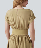 Robe de travail mini Breezeful™ manches chauve-souris courtes fluide séchage rapide avec poches latérales