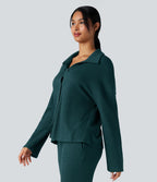 Top détente gaufré col tailleur manches longues boutonnage décontracté