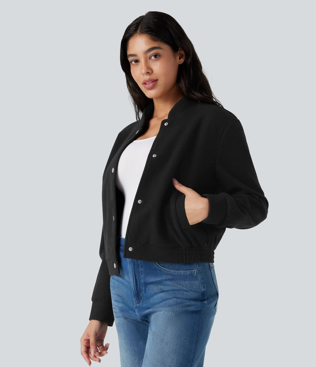 Veste bomber polaire col montant manches longues avec poches
