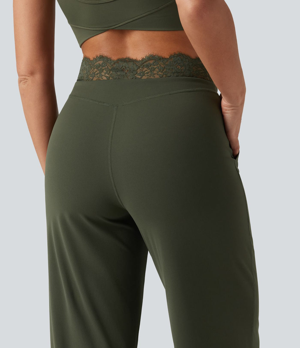 Pantalon de yoga Halara UltraSculpt™ droit taille haute gainant avec dentelle contrastée et poches