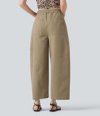 Pantalon décontracté coupe barrel taille haute avec poches