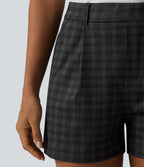 Short tailleur droit à carreaux taille haute avec poches