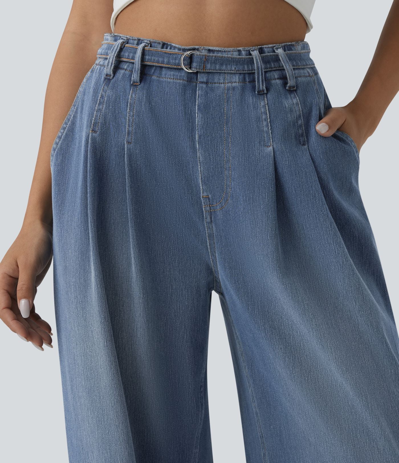 Jean large Halara Flex™ casual taille haute avec ceinture et poches