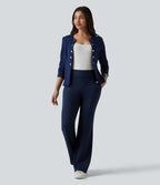 Pantalon tailleur évasé taille mi-haute à rayures, avec poches