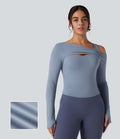 Top de sport yoga épaule asymétrique manches longues avec trous pouces