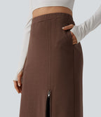 Jupe longue décontractée taille haute en molleton French Terry coton avec poches
