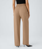Pantalon de travail Halara Flex™ droit froncé avec poche zippée, taille haute