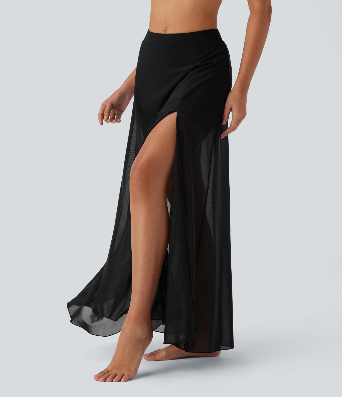 Jupe maxi fluide de danse 2-en-1 à taille mi-haute, fente et poches latérales