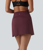 Jupe mini de danse 2-en-1 taille haute à ourlet asymétrique, coupe évasée avec poches