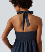 Robe resort dos-nu dos nu à smocks aspect jean avec poches