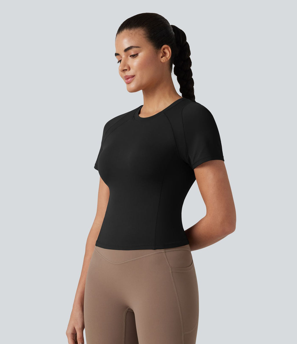 Haut de sport Softlyzero™ à manches courtes et col rond avec soutien-gorge intégré - Protection UPF50+