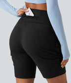 Short de yoga SoftlyZero™ Airy 18cm effet frais InstantCool taille haute froncé avec poches