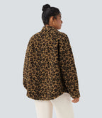 Veste-chemise sherpa col ourlet arrondi manches longues avec poches