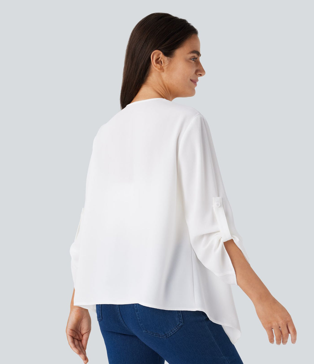 Veste cape décontractée à manches retroussées et coupe cascade