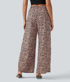 Pantalon large décontracté imprimé léopard taille mi-haute avec poches